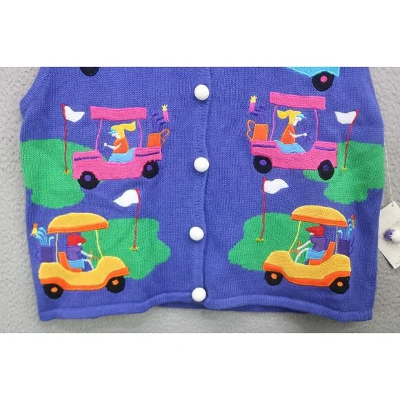 Belle Pointe Vtg. Hand Woven Embroidered Sweater Vest-NWT-Size XL-Golf